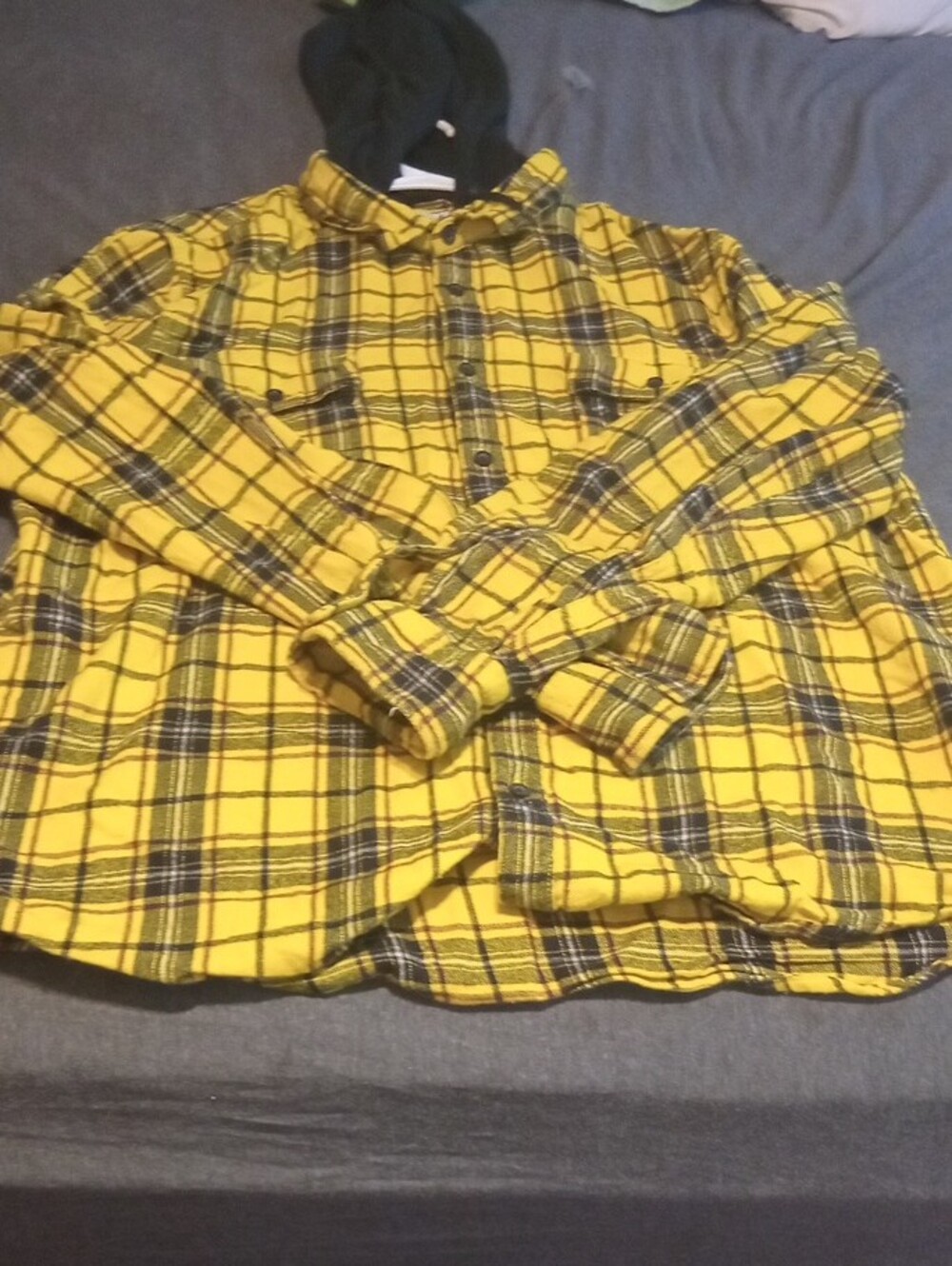 Abound Yellow and Black Plaid Hooded Shirt - Picture 2 of 3
